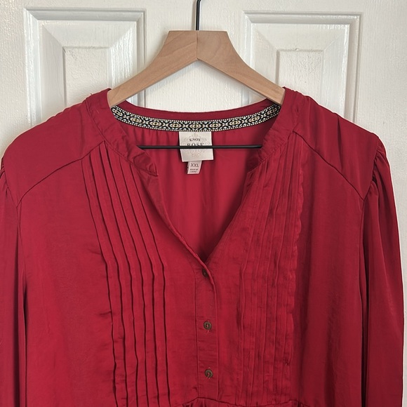Knox Rose Red Satin Peplum Top Long Sleeve XXL - Picture 2 of 6